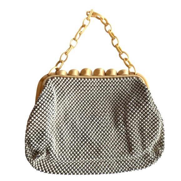 Whiting & Davis Metal Mesh Purse Celluloid KISS Lock Chain Strap Vintage 1940s